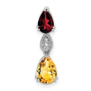 14k White Gold Garnet/Citrine/Diamond Chain Slide