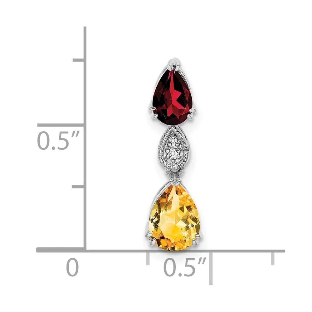 14k White Gold Garnet/Citrine/Diamond Chain Slide