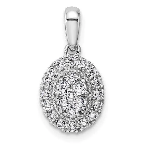 14K White Gold Lab Diamond Oval Cluster Pendant