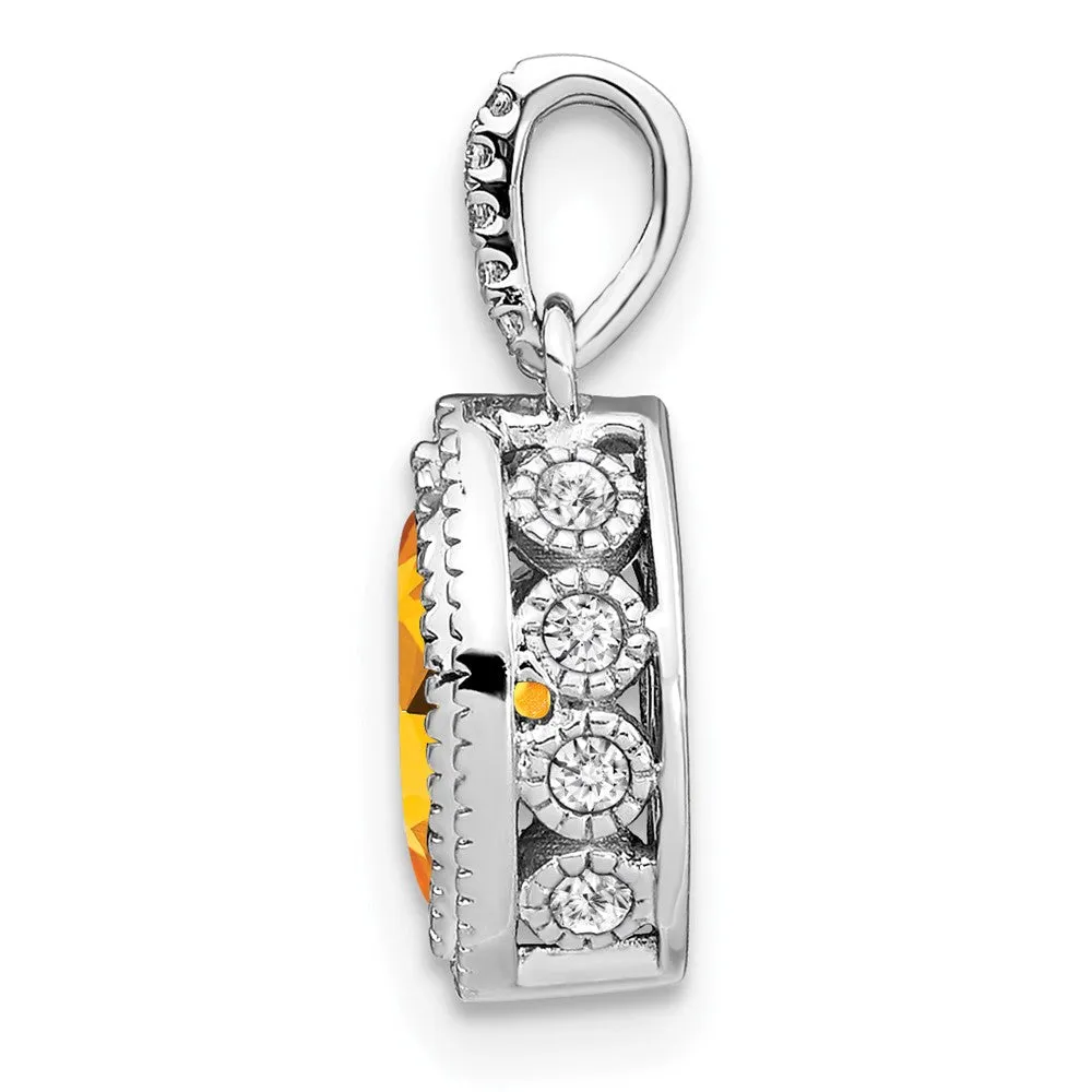 14k White Gold Marquise Citrine and Diamond Pendant