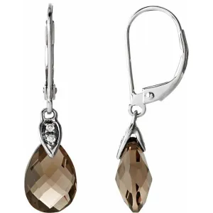 14K White Gold Natural Briolette Smoky Quartz & .025 CTW Natural Diamond Earrings