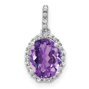 14k White Gold Oval Amethyst and Diamond Halo Pendant