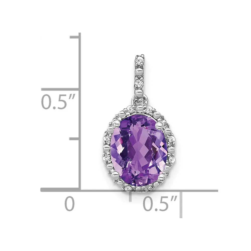 14k White Gold Oval Amethyst and Diamond Halo Pendant