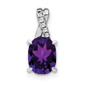 14k White Gold Oval Amethyst and Diamond Pendant