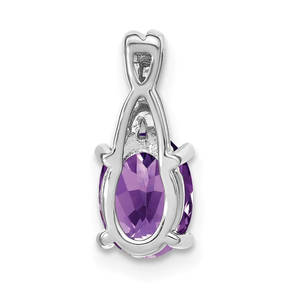 14k White Gold Oval Amethyst and Diamond Pendant