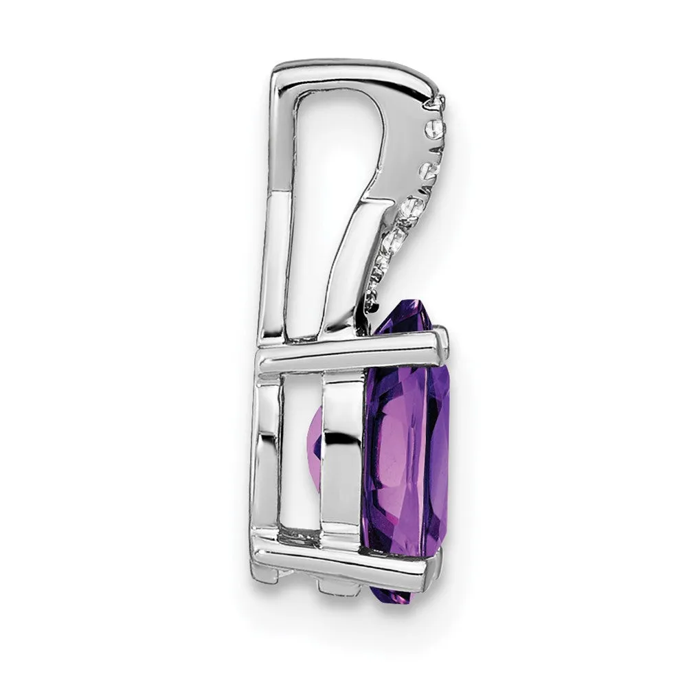 14k White Gold Oval Amethyst and Diamond Pendant