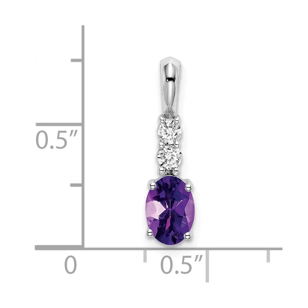 14k White Gold Oval Amethyst and Diamond Pendant