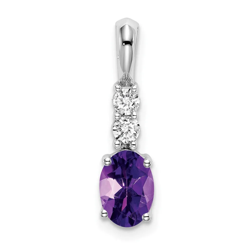 14k White Gold Oval Amethyst and Diamond Pendant