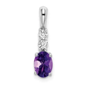14k White Gold Oval Amethyst and Diamond Pendant