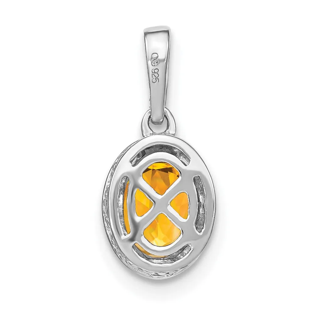 14k White Gold Oval Citrine and Diamond Pendant