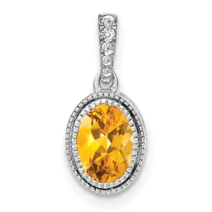 14k White Gold Oval Citrine and Diamond Pendant