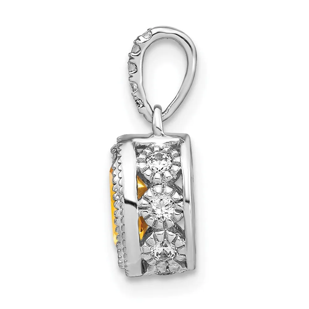14k White Gold Oval Citrine and Diamond Pendant