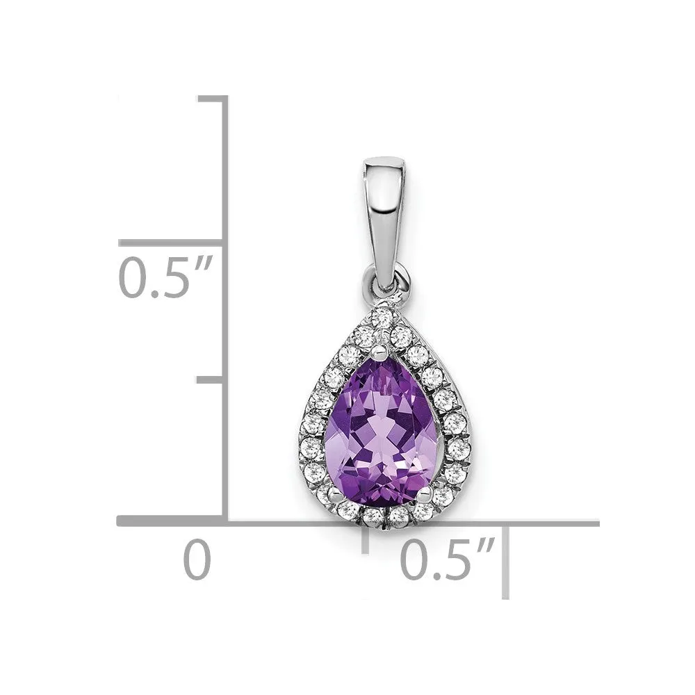 14k White Gold Pear Amethyst and Diamond Halo Pendant