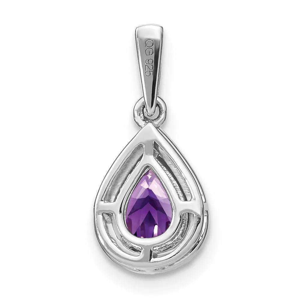 14k White Gold Pear Amethyst and Diamond Halo Pendant