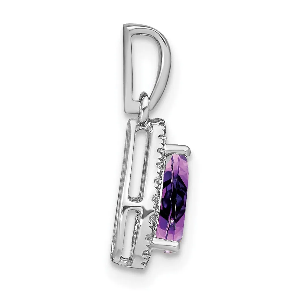 14k White Gold Pear Amethyst and Diamond Halo Pendant