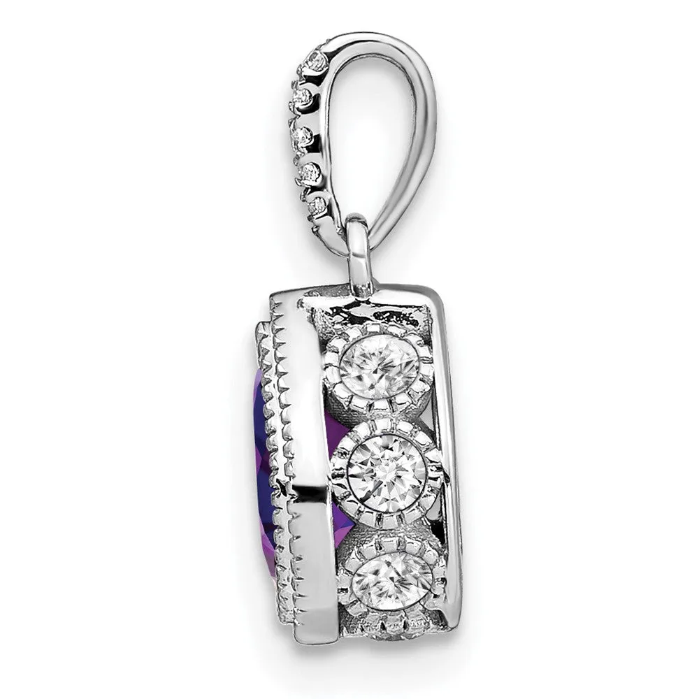 14k White Gold Pear Amethyst and Diamond Pendant