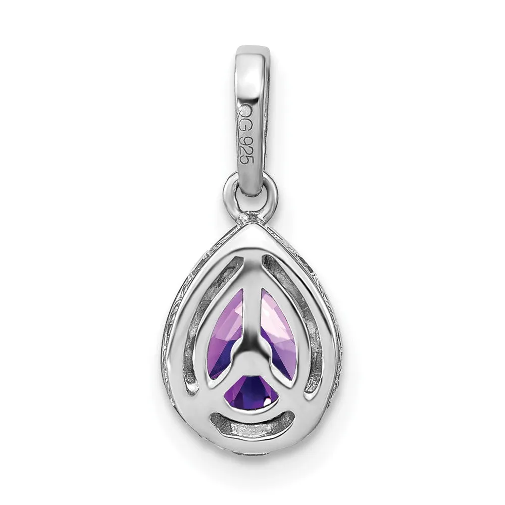 14k White Gold Pear Amethyst and Diamond Pendant