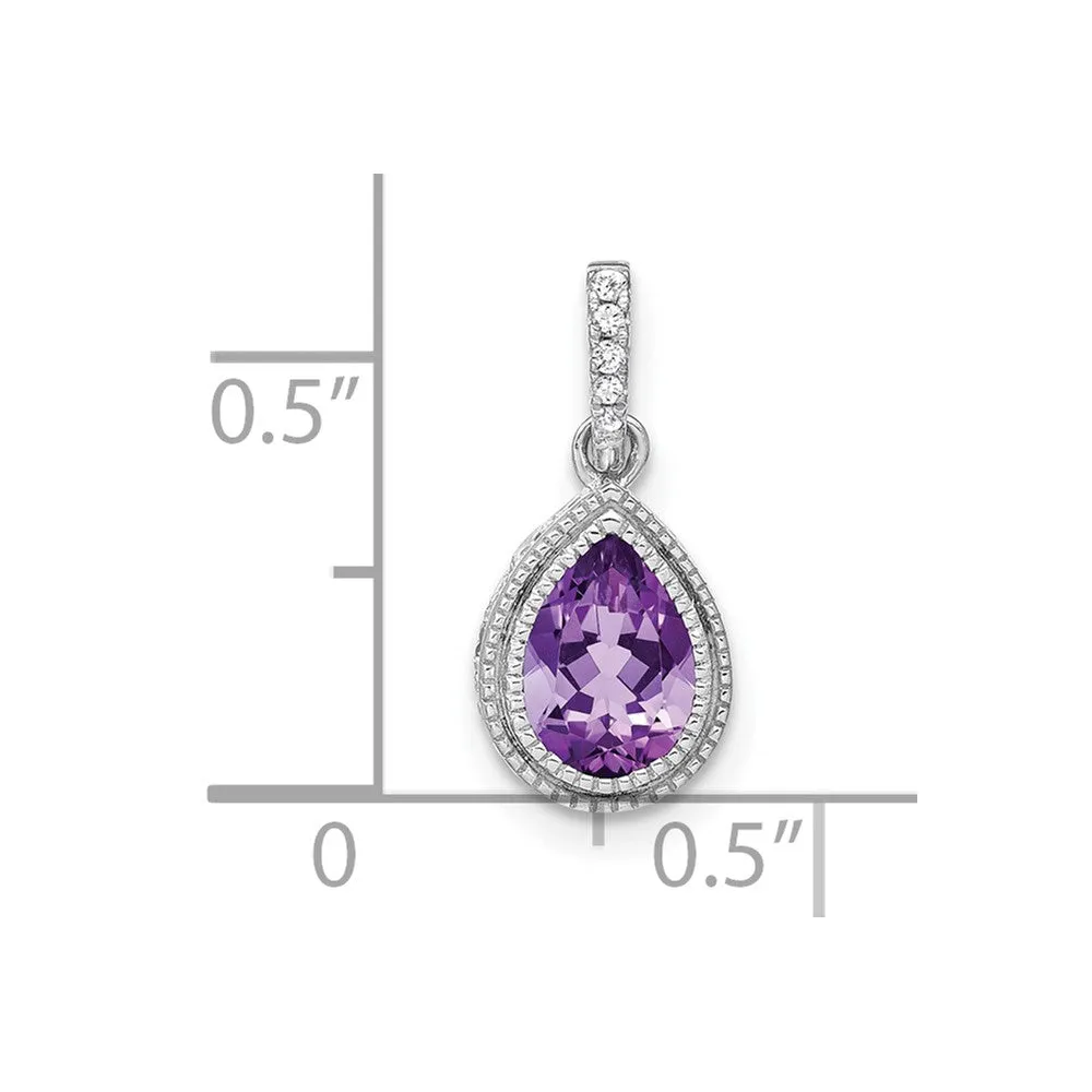 14k White Gold Pear Amethyst and Diamond Pendant