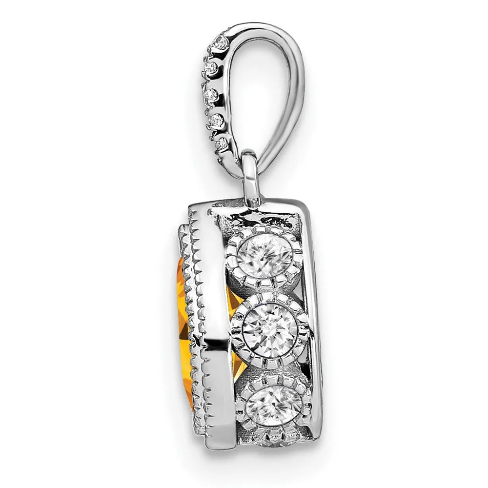 14k White Gold Pear Citrine and Diamond Pendant