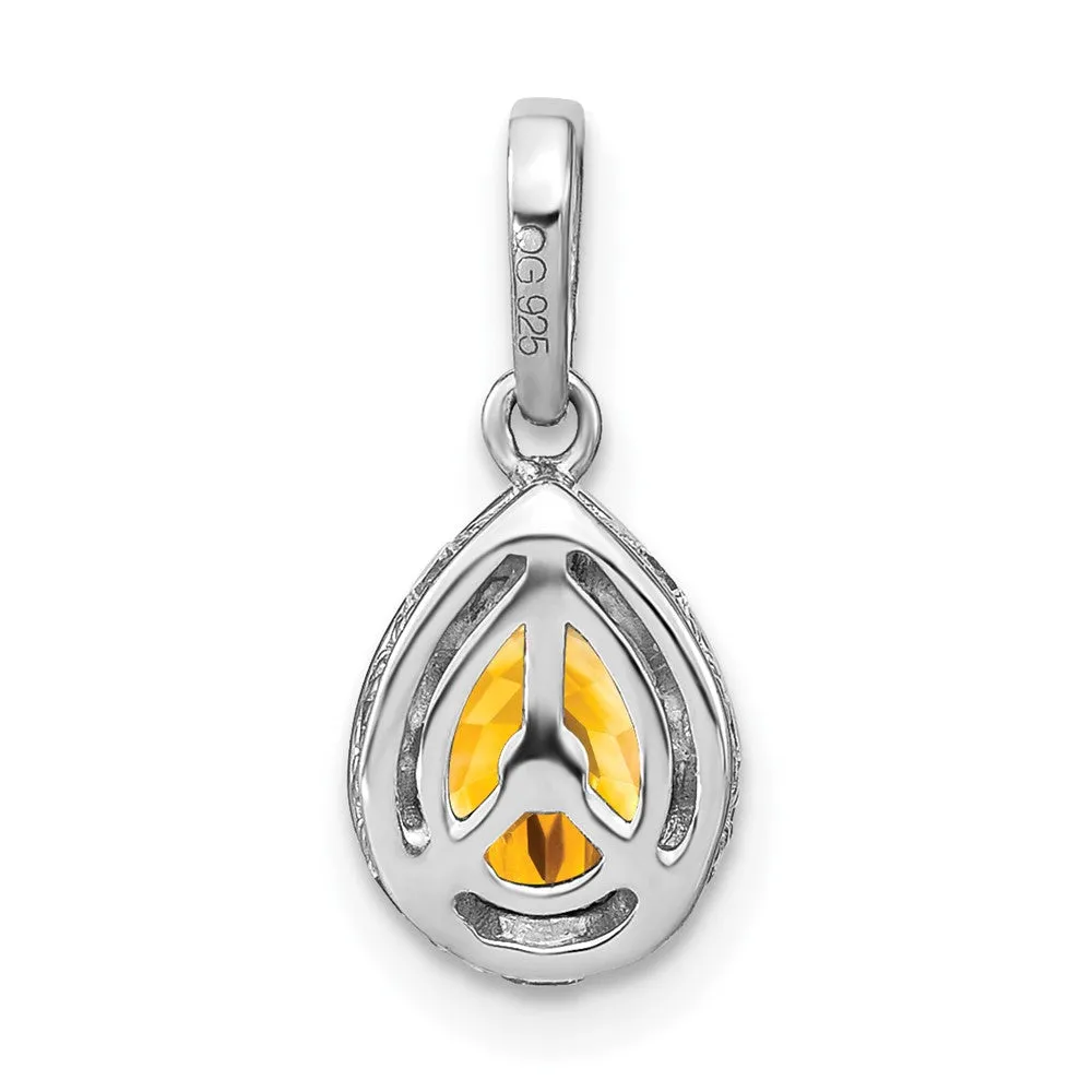 14k White Gold Pear Citrine and Diamond Pendant