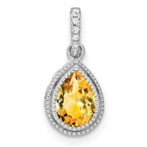 14k White Gold Pear Citrine and Diamond Pendant