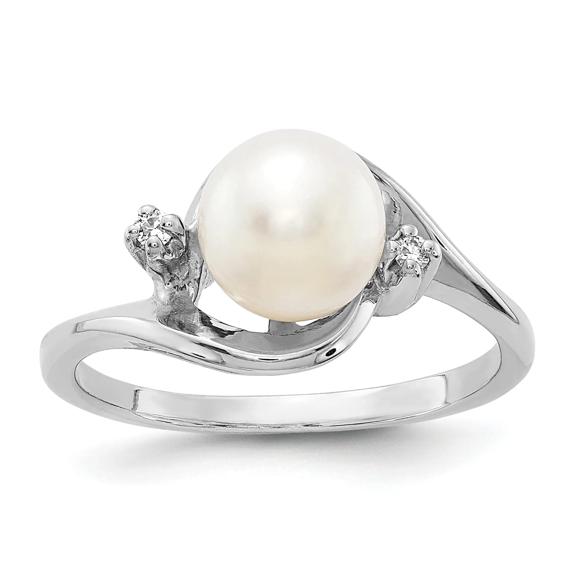 14k White Gold Pearl Diamond Ring