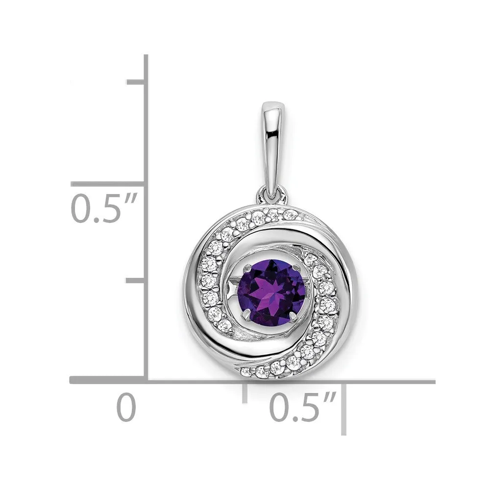 14k White Gold Round Amethyst and Diamond Pendant