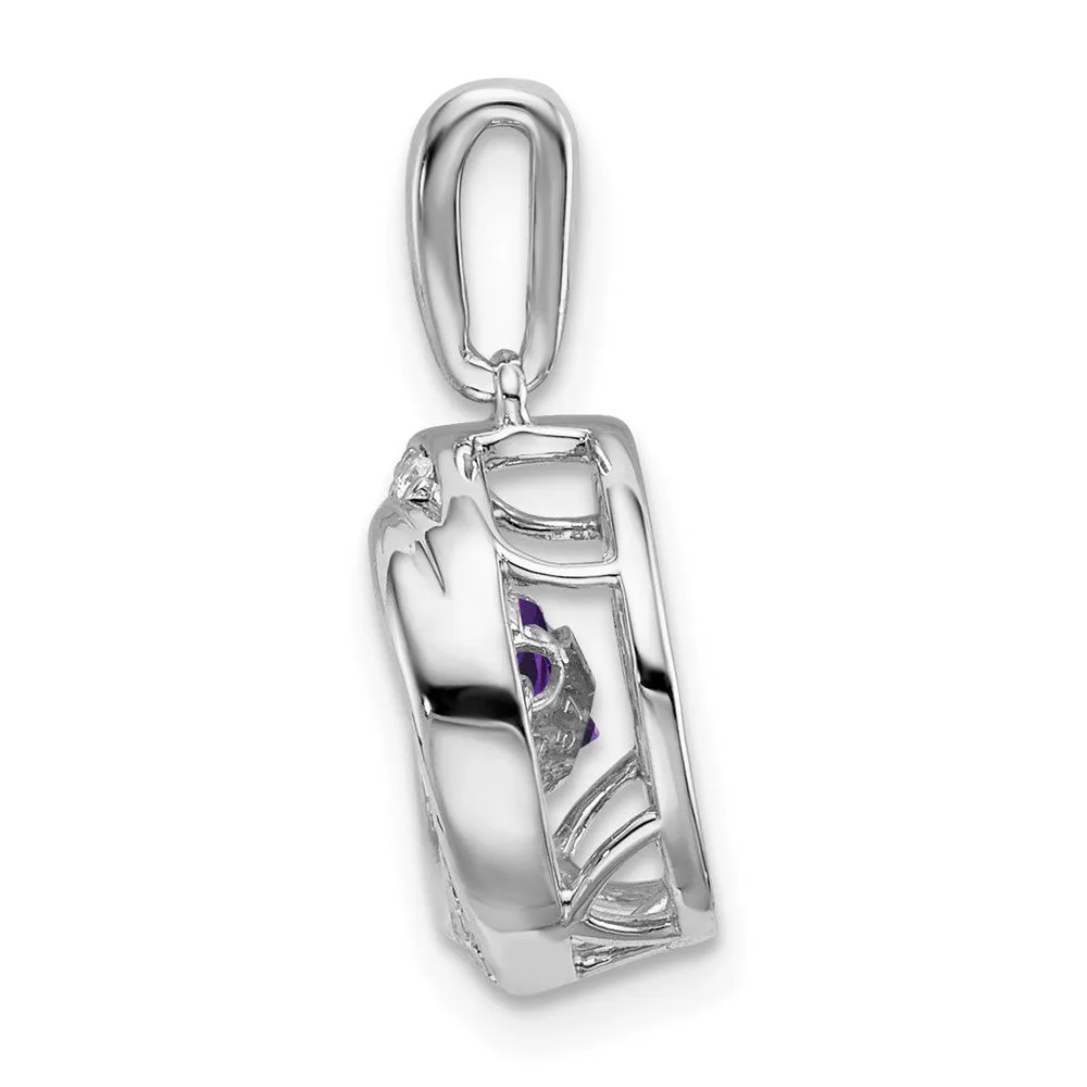 14k White Gold Round Amethyst and Diamond Pendant