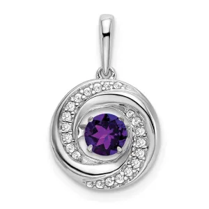 14k White Gold Round Amethyst and Diamond Pendant