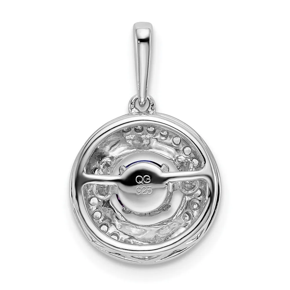 14k White Gold Round Amethyst and Diamond Pendant