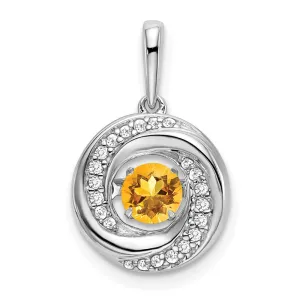 14k White Gold Round Citrine and Diamond Pendant