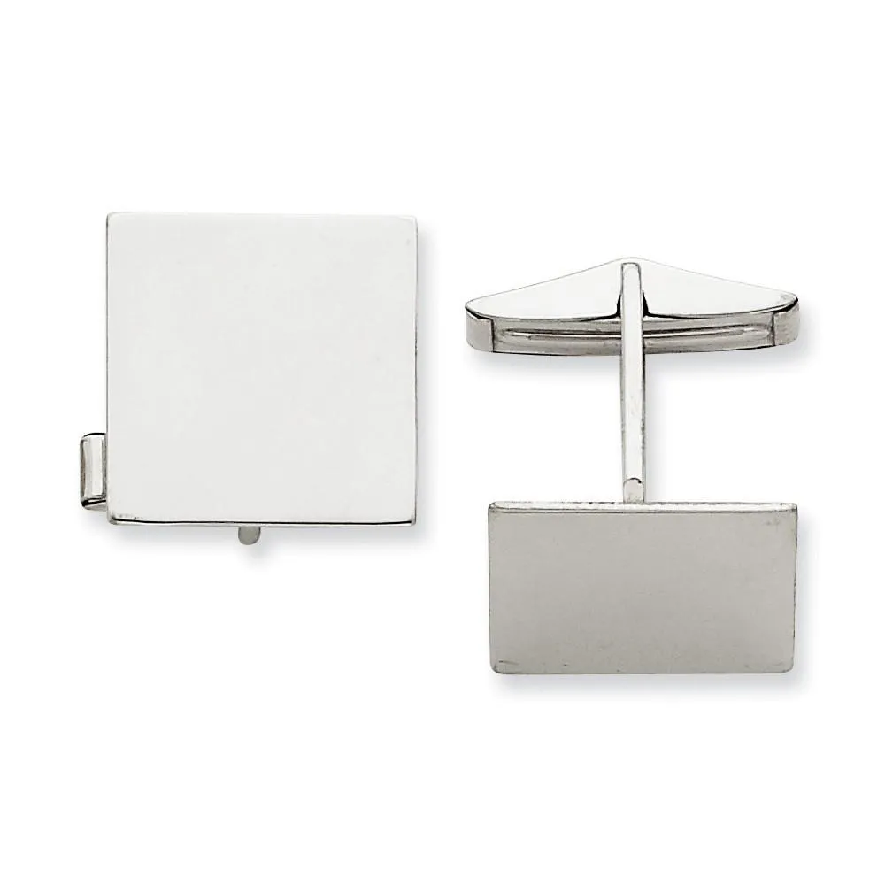 14k White Gold Solid Square Design Cuff Links