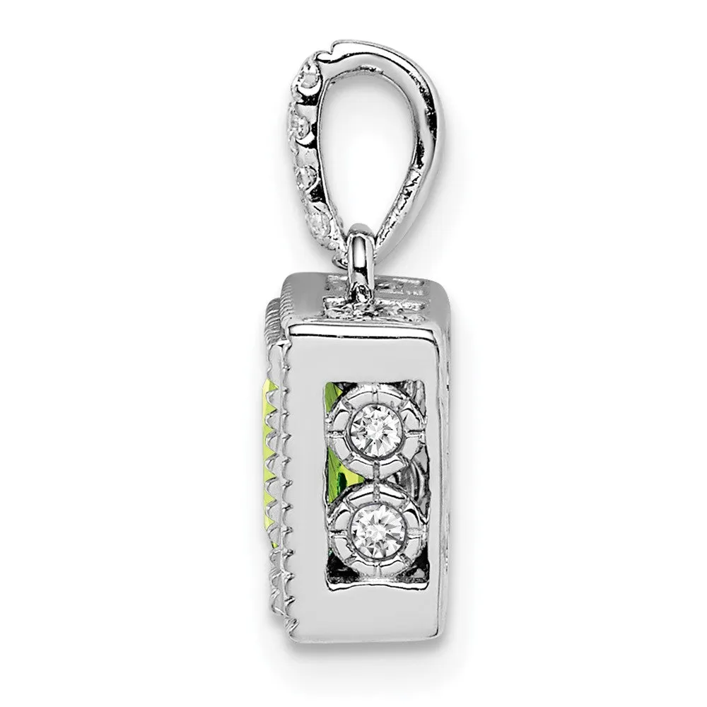 14k White Gold Square Citrine and Diamond Pendant
