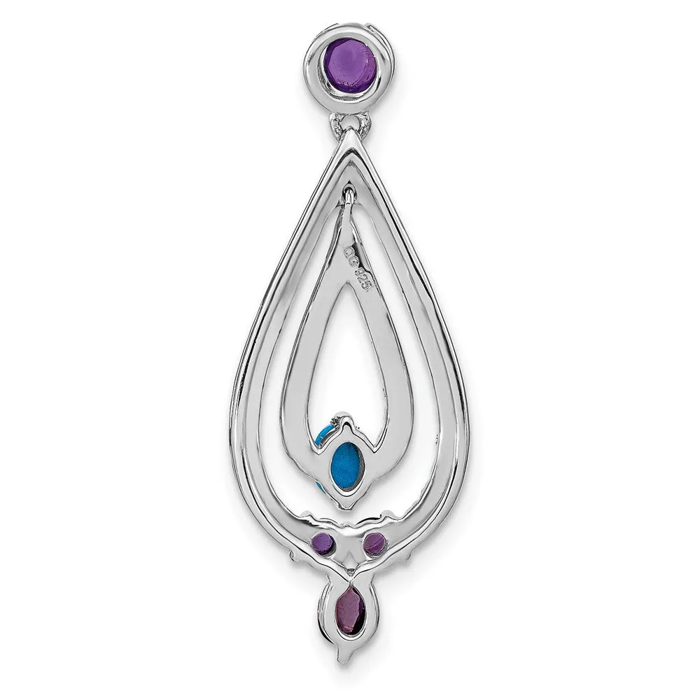 14k White Gold Turquoise, Amethyst and White Topaz Pendant