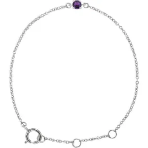 14K White Imitation Amethyst Youth Birthstone 4 1/2-5 1/2" Bracelet