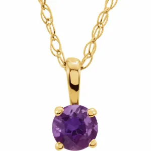 14K Yellow 3 mm Round February Imitation Amethyst Youth Birthstone 14" Necklace