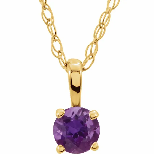 14K Yellow 3 mm Round February Imitation Amethyst Youth Birthstone 14" Necklace
