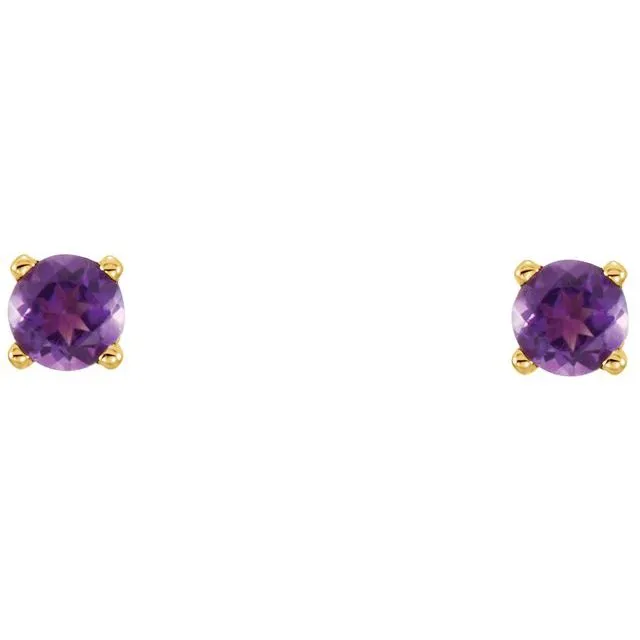 14K Yellow 3 mm Round Imitation Amethyst Youth Birthstone Earrings