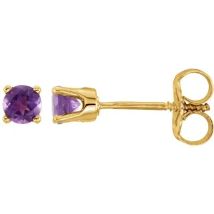 14K Yellow 3 mm Round Imitation Amethyst Youth Birthstone Earrings