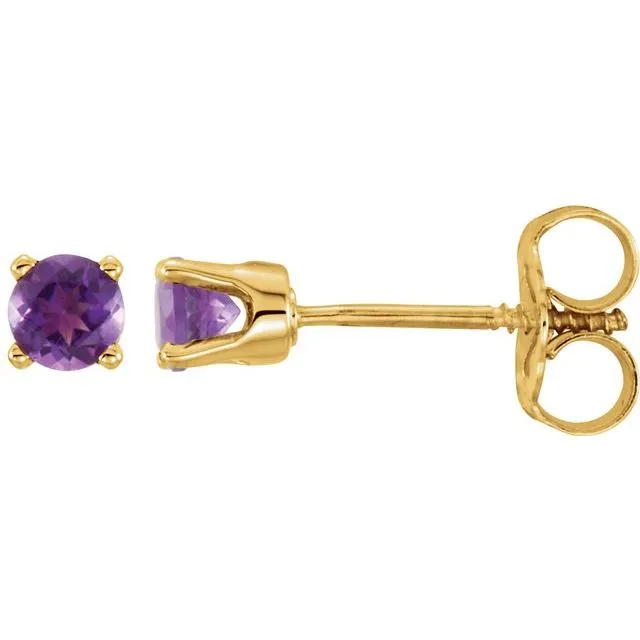 14K Yellow 3 mm Round Imitation Amethyst Youth Birthstone Earrings