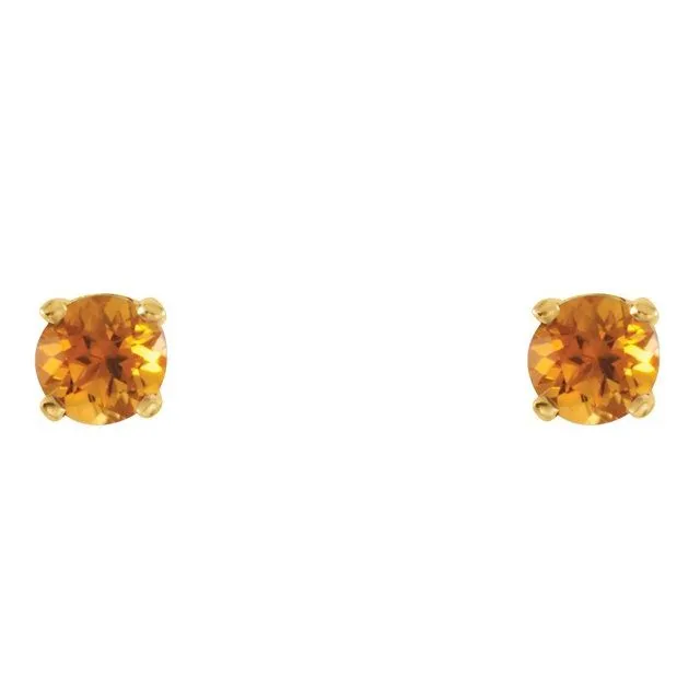 14K Yellow 3 mm Round Imitation Citrine Youth Birthstone Earrings