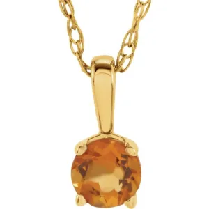 14K Yellow 3 mm Round November Imitation Citrine Youth Birthstone 14" Necklace