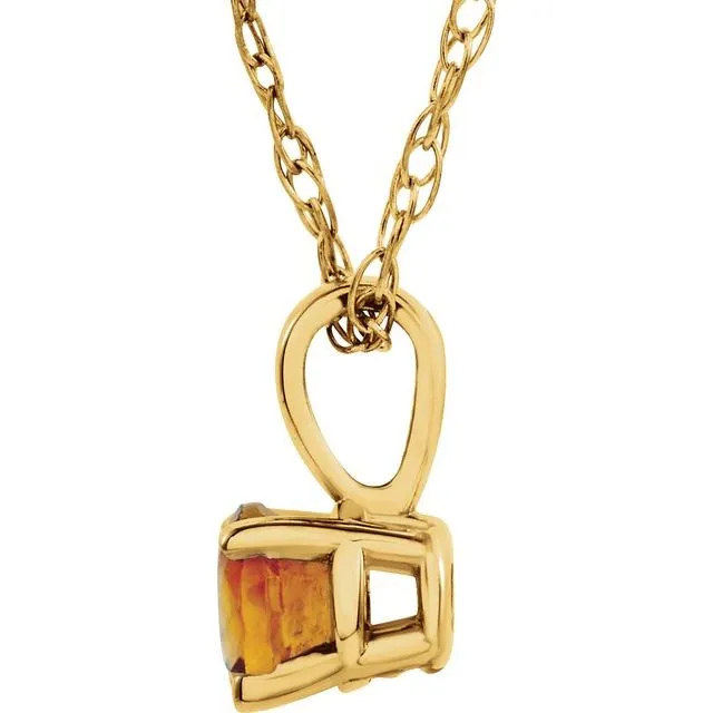 14K Yellow 3 mm Round November Imitation Citrine Youth Birthstone 14" Necklace