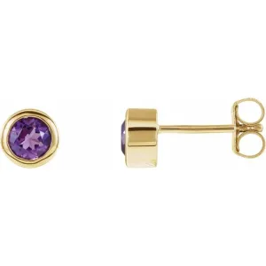 14K Yellow 4 mm Round Genuine Amethyst Birthstone Earrings