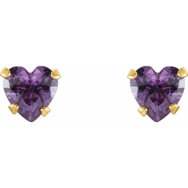 14K Yellow 4x4 mm Heart Amethyst Youth Stud Earrings