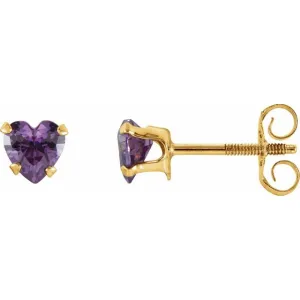 14K Yellow 4x4 mm Heart Amethyst Youth Stud Earrings