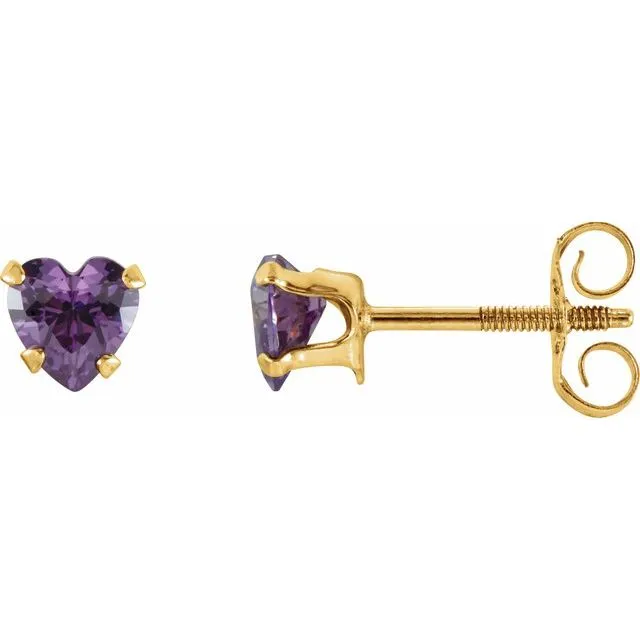 14K Yellow 4x4 mm Heart Amethyst Youth Stud Earrings