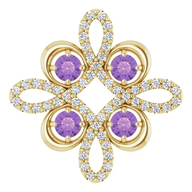 14K Yellow Amethyst & 1/6 CTW Diamond Clover Pendant