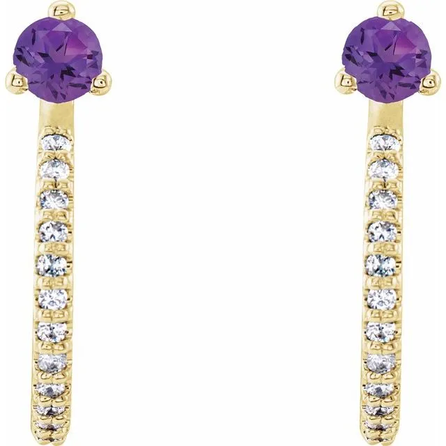 14K Yellow Amethyst & 1/6 CTW Diamond Hoop Earrings