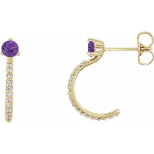 14K Yellow Amethyst & 1/6 CTW Diamond Hoop Earrings
